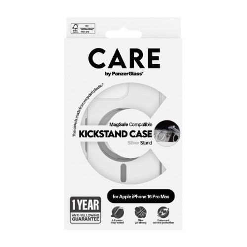 PanzerGlass CARE™ by ® Case Transparent w. Silver Kickstand & MagSafe iPhone 16 Pro Max