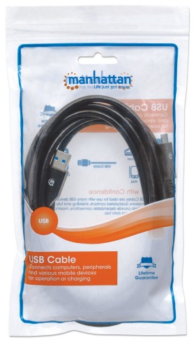 Manhattan USB-C to USB-A Cable, 3m, Male to Male, 5 Gbps (USB 3.2 Gen1 aka USB 3.0), 3A (fast charging), SuperSpeed USB, Black, Lifetime Warranty