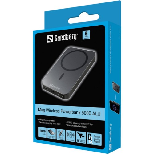 Sandberg Magnet Wireless Powerbank 5000 ALU
