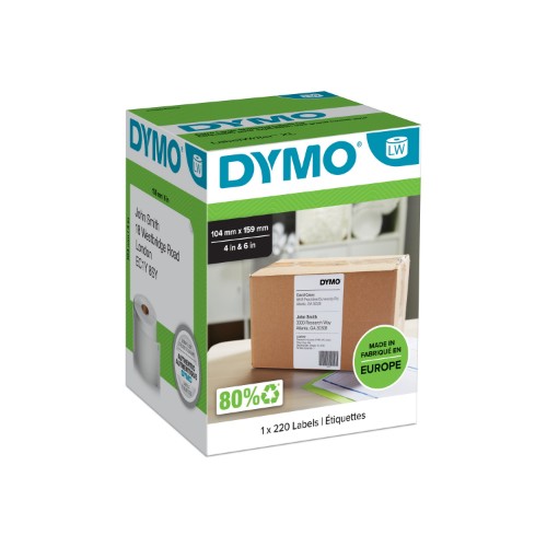 Dymo S0904980 DirectLabel-etikettes XL white 104mm x159mm Pack=220 for Dymo Etiketten 10cm/5XL 10cm