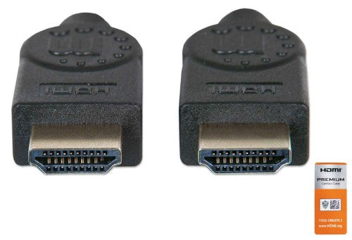 Manhattan HDMI 4K@60Hz Cable with Ethernet, 1m, Certified, Suitable for ALL 4K & 1080p/HD uses - when upgrading now or have it ready for when you need it, Male to Male, Black, Ultra HD 4k x 2k, Lifetime Warranty, Premium High Speed, Equivalent to HDMM1MP