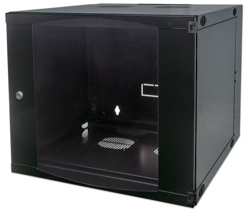 Intellinet 19" Network Cabinet - Wall Mount (Double Section Hinged Swing Out), 12U, 450mm Deep, Black, Flatpack, Max 30kg, Swings out for access to back of cabinet when installed on wall, Usable Depth 235mm, Rack, Parts for wall installation not included