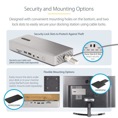 StarTech.com Universal USB4 & Thunderbolt 4 Docking Station, Quad Display on Windows, Dual Display on MacBook, HDMI DP Dock with 98W Laptop Charging