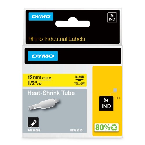 Dymo 18056/S0718310 Heat Shrink Tubes black on yellow 12mm x 1,5m for Dymo Rhino 6-12mm/19mm/24mm