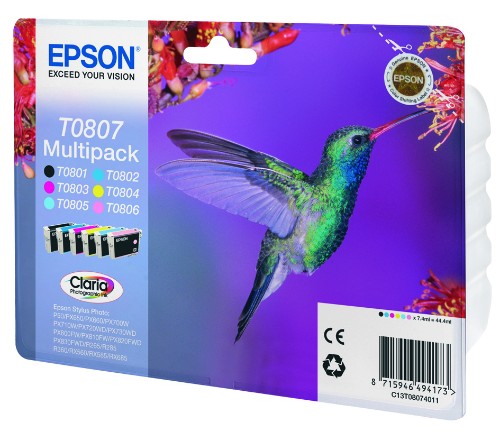 Epson C13T08074011/T0807 Ink cartridge multi pack Bk,C,M,Y,LC,LM, 6x220 pages 6x7,4ml Pack=6 for Epson Stylus Photo P 50/PX/PX 730/R 265