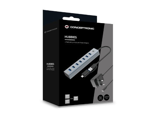 Conceptronic HUBBIES21GP 7-Port USB 3.0 Hub with Power Adapter, 5Gbps, USB-A x 7