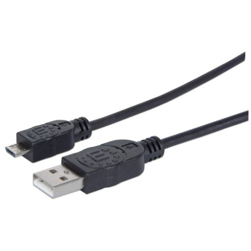 Manhattan USB-A to Micro-USB Cable, 1.8m, Male to Male, Black, 480 Mbps (USB 2.0), Hi-Speed USB, Lifetime Warranty, Equivalent to UUSBHAUB6.