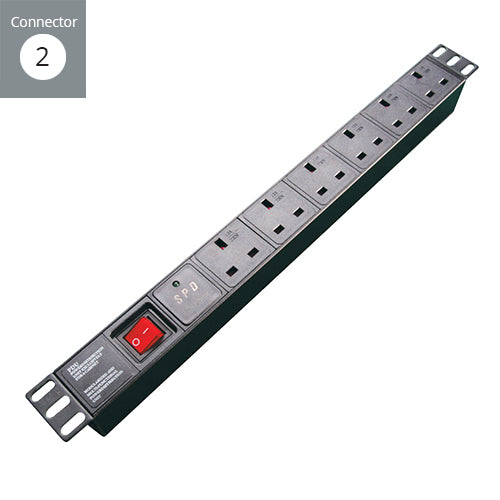 connektgear 3m 6 Way Surge Protected Horizontal Rack Mount Power Extension Block UK Plug to 6 x UK Sockets - Black