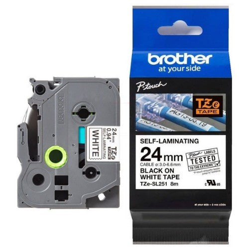 Brother TZE-SL251 DirectLabel black on white self-laminating 24mm x 8m for Brother P-Touch TZ 3.5-24mm/HSE/36mm/6-24mm/6-36mm