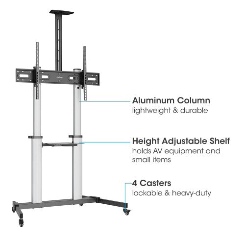 Manhattan Trolley Mound Stand for TV & Monitors, For screens: 37" to 100",VESA compatability:all between 200x200 to 1000x600mm -check the dimensions of the four mounting holes on back of screen to ensure it fits,Max 80kg,Height adjustable 1200 to 1600mm,L