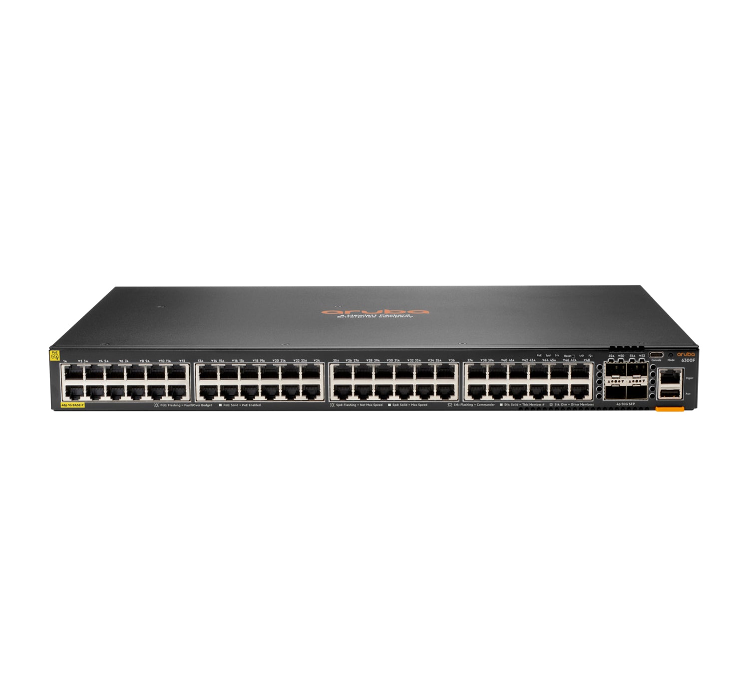 HPE Aruba Networking Aruba 6300F 48-port 1GbE Class 4 PoE & 4-port SFP56 Managed L3 Gigabit Ethernet (10/100/1000) Power over Ethernet (PoE) 1U Grey