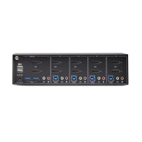 StarTech.com 4-Port Dual-Monitor DisplayPort KVM Switch, 4K 60Hz, 2x USB 5Gbps Hub Ports, 2x USB 2.0 HID Ports, Hotkey and Push-Button Switching, TAA Compliant - 3.5mm Audio, HDCP