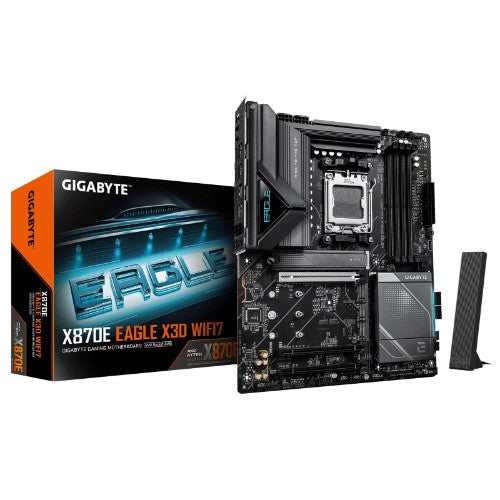 GIGABYTE X870E EAGLE X3D WIFI7 Motherboard - Supports AMD Ryzen 9000 CPUs, 14+2+2 Phases Digital VRM, up to 9000Hz DDR5 (OC), 1xPCIe 5.0 + 3xPCIe 4.0, Wi-Fi 7, 5GbE LAN, USB 4