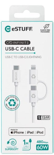 eSTUFF ES600170 USB cable 1 m USB C USB C/Lightning White