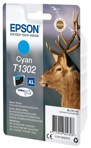 Epson C13T13024012/T1302 Ink cartridge cyan XL, 765 pages 10,1ml for Epson Stylus BX 320/SX 525/WF 3500