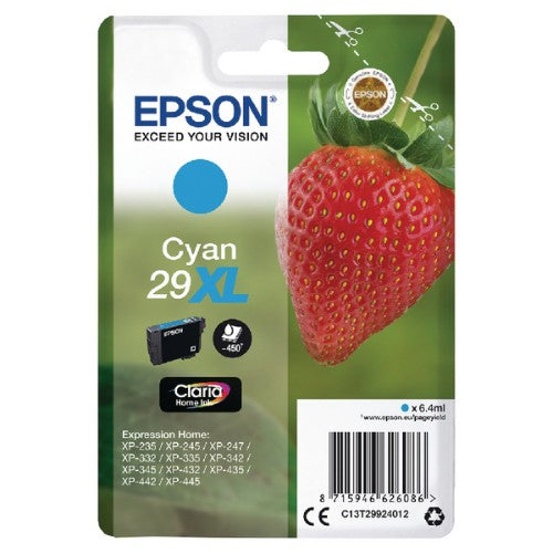 Epson C13T29924012/29XL Ink cartridge cyan high-capacity, 450 pages ISO/IEC 19752 6,4ml for Epson XP 235/335