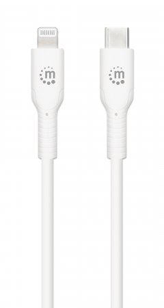 Manhattan USB-C to Lightning Cable, Charge & Sync, 1m, White, For Apple iPhone/iPad/iPod, Male to Male, MFi Certified (Apple approval program), 480 Mbps (USB 2.0), Hi-Speed USB, Lifetime Warranty