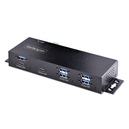 StarTech.com 7-Port Industrial USB 10Gbps Hub with Power Adapter, Metal, Mountable, 5x USB-A and 2x USB-C Downstream Ports, ESD Protection, Powered USB Hub, TAA