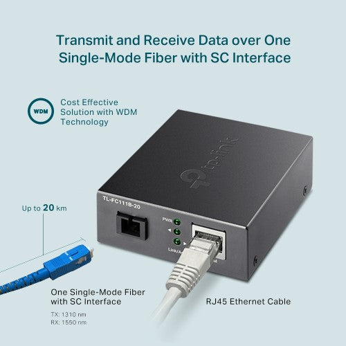 TP-Link 10/100 Mbps RJ45 to 100 Mbps Single-mode SC WDM Bi-Directional Fiber Converter