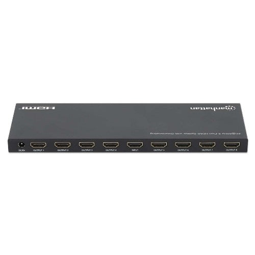 Manhattan 4K@60Hz 8-Port HDMI Splitter with Downscaling, Splits One HDMI Input to Eight HDMI Outputs (1x8), 18G, EDID Switch for Downscaling, Black