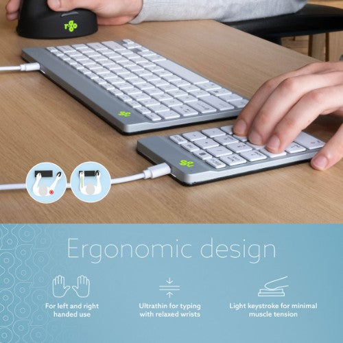 R-Go Tools Numeric keypad R-Go Numpad Break, ergonomic numeric keypad with break software, wired, white