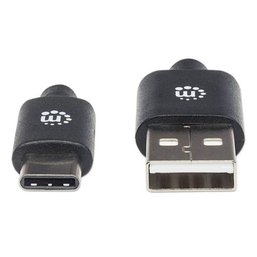 Manhattan USB-C to USB-A Cable, 2m, Male to Male, Black, 480 Mbps (USB 2.0), Hi-Speed USB, Lifetime Warranty, Equivalent to USB2AC2M
