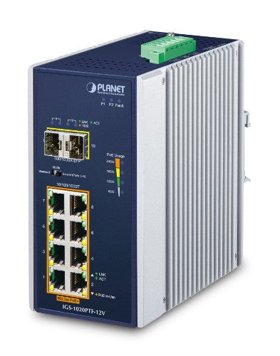 PLANET IP30 Ind 8-P 10/100/1000T Unmanaged Gigabit Ethernet (10/100/1000) Power over Ethernet (PoE) Blue, White