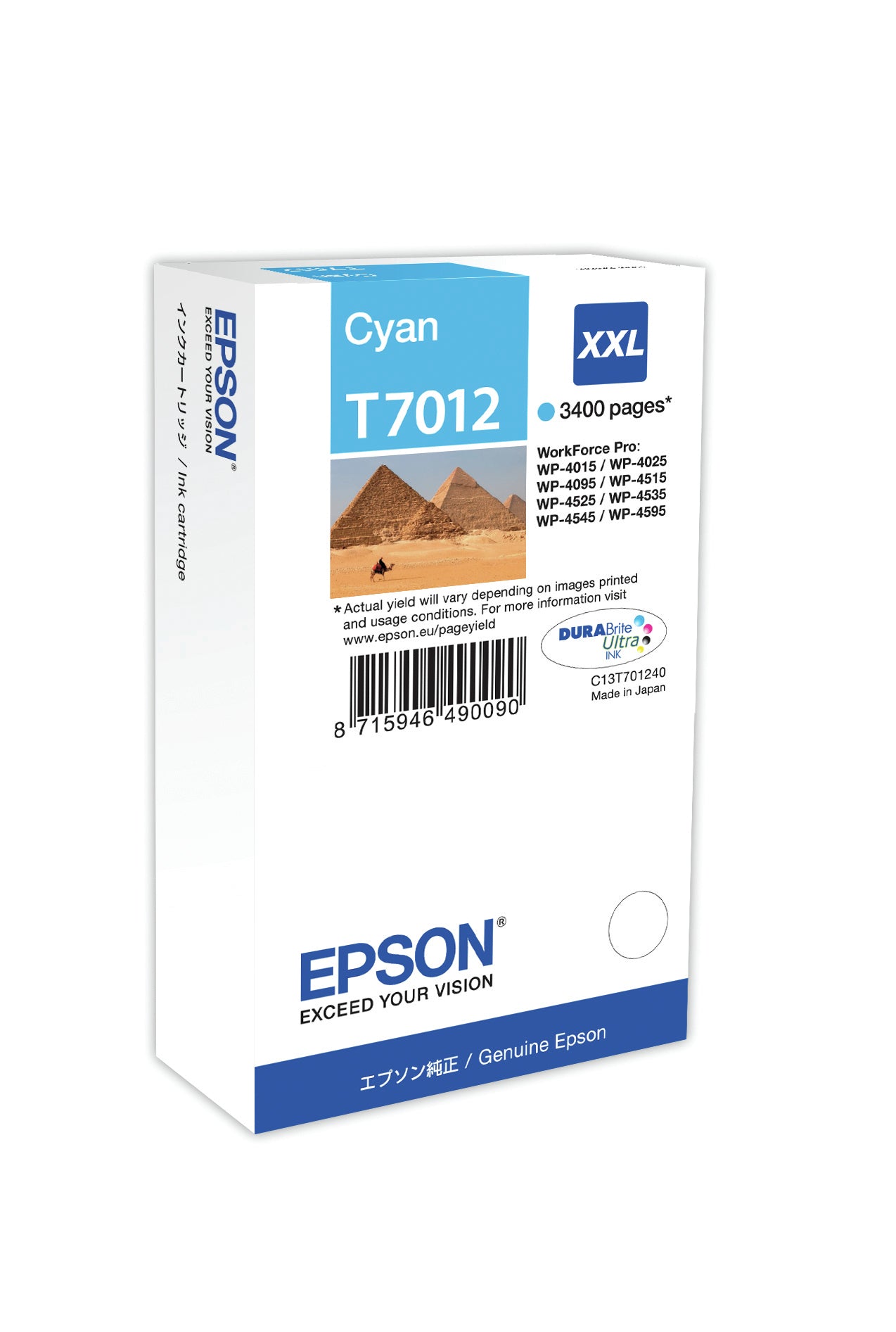 Epson C13T70124010/T7012 Ink cartridge cyan XXL, 3.4K pages ISO/IEC 24711 34.2ml for Epson WP 4015