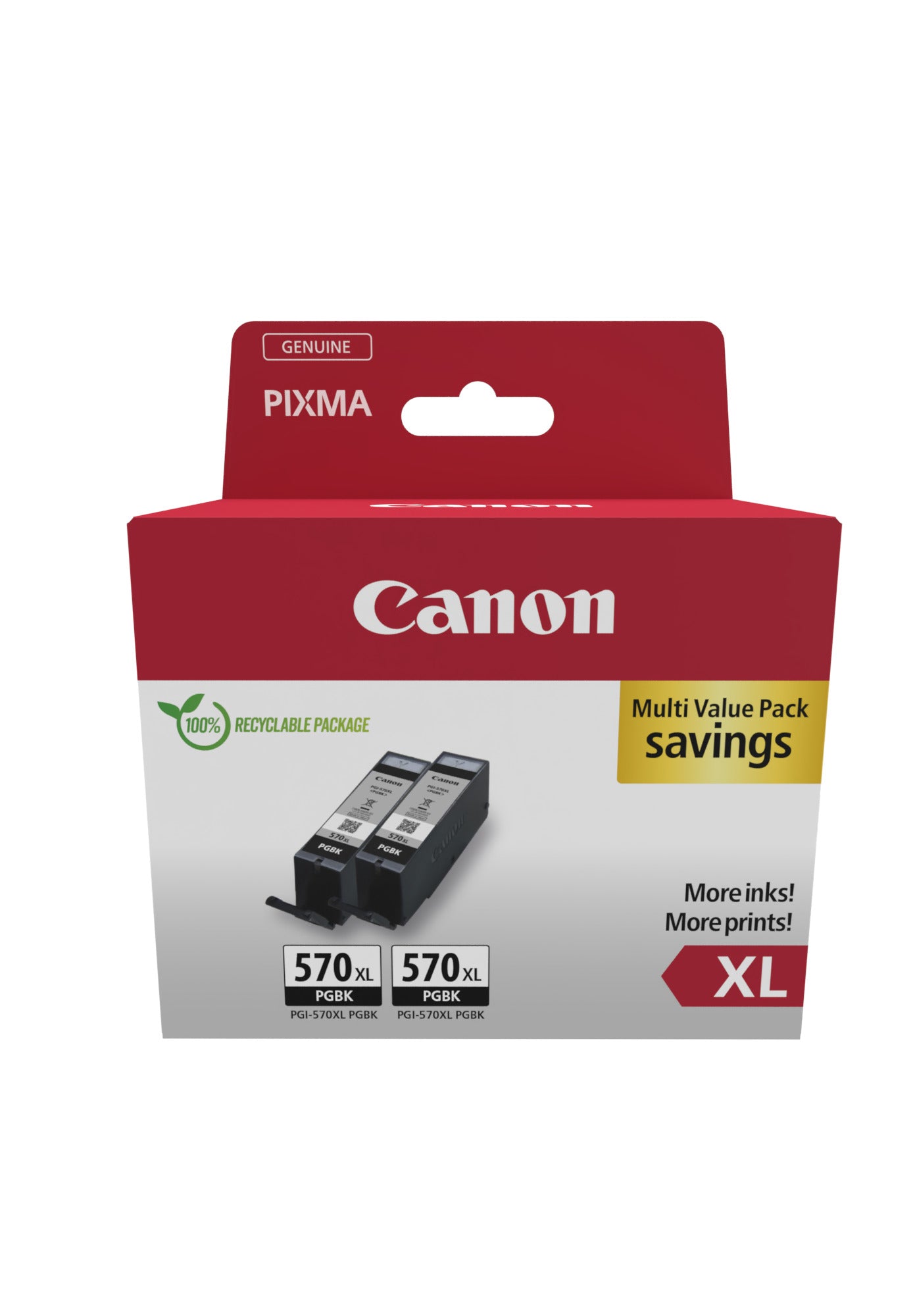 Canon 0318C010/PGI-570PGBKXL Ink cartridge black high-capacity pigmented twin pack Blister with security, 2x1K pages ISO/IEC 24711 22ml Pack=2 for Canon Pixma MG 5750/7750