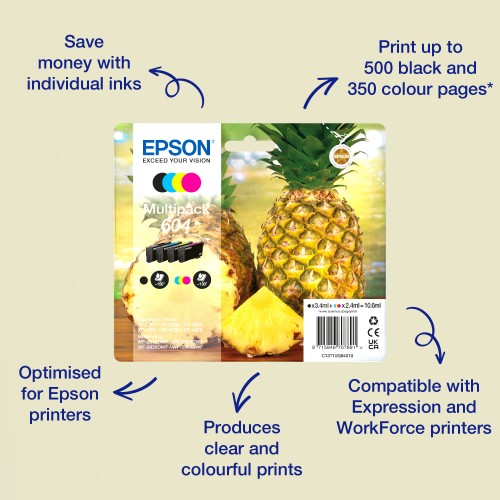 Epson C13T10H64010/604XL Ink cartridge multi pack Bk,C,M,Y high-capacity 500pg + 3x350pg Pack=4 for Epson XP-2200