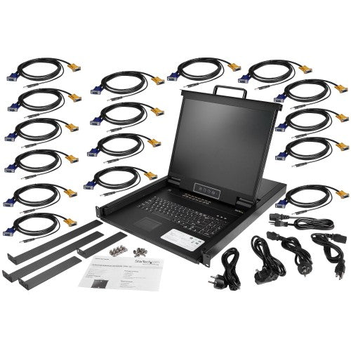 StarTech.com 16 Port Rackmount KVM Console w/ 6ft Cables - Integrated KVM Switch w/ 19" LCD Monitor - Fully Featured 1U LCD KVM Drawer- OSD KVM - Durable 50,000 MTBF - USB + VGA Support