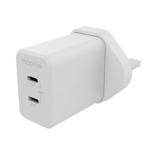 mophie Accessories-Wall Adapter-USB-C-PD-DUAL-45W-GAN-White-UK(2xUSBC)