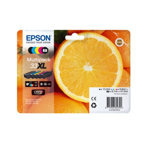 Epson C13T33574510/33XL Ink cartridge multi pack high-capacity Bk,C,M,Y,PBK Easymail 12,2ml+3x8,9ml+8,1ml Pack=5 for Epson XP 530