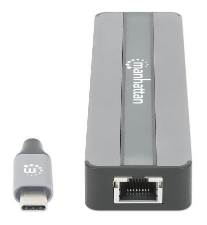 Manhattan USB-C Dock/Hub with Card Reader, Ports (x5): Ethernet, HDMI, USB-A (x2) and USB-C, With Power Delivery (87W) to USB-C Port (Note add USB-C wall charger and USB-C cable needed), All Ports can be used at the same time