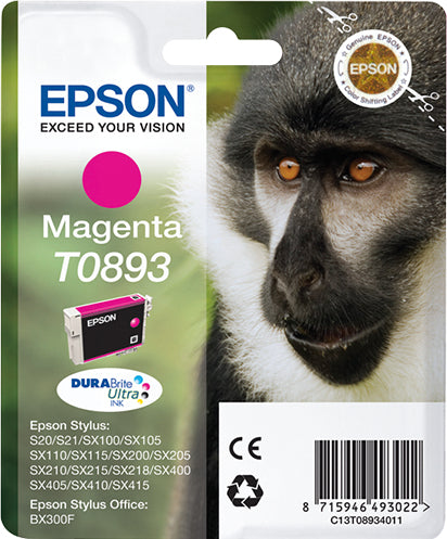 Epson C13T08934011/T0893 Ink cartridge magenta, 135 pages ISO/IEC 24711 3.5ml for Epson Stylus S 20/SX 115/SX 415