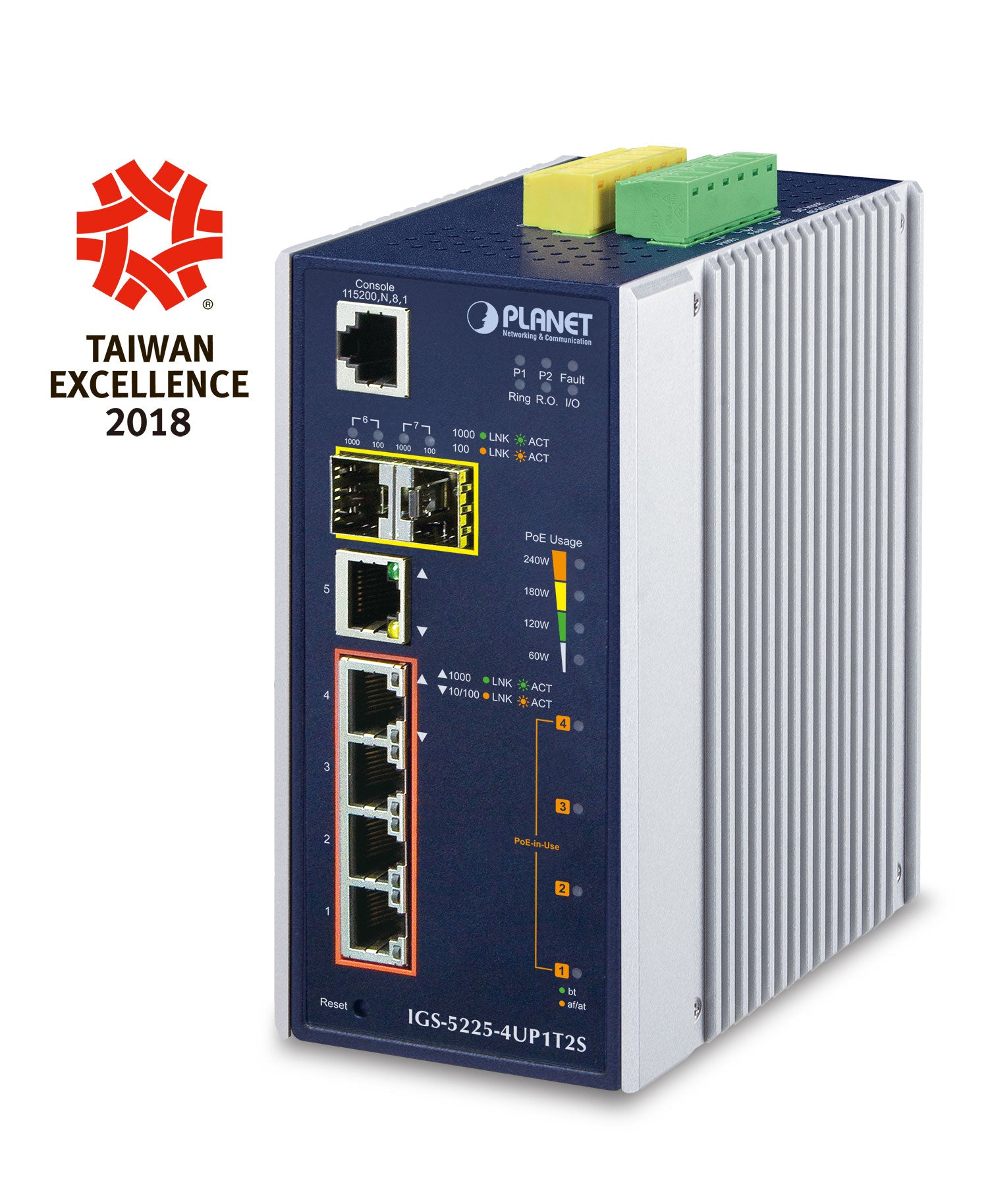 PLANET IGS-5225-4UP1T2S network switch Managed L2+ Gigabit Ethernet (10/100/1000) Power over Ethernet (PoE) Blue, Silver