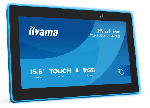 iiyama 15.6” PCAP 10pt touchscreen PC with Android, Power over Ethernet Technology, NFC/RFID reader and a RGB LED bar around the screen