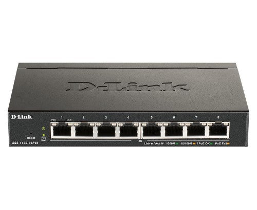 D-Link DGS-1100-08PV2 Managed L2/L3 Gigabit Ethernet (10/100/1000) Power over Ethernet (PoE) Black