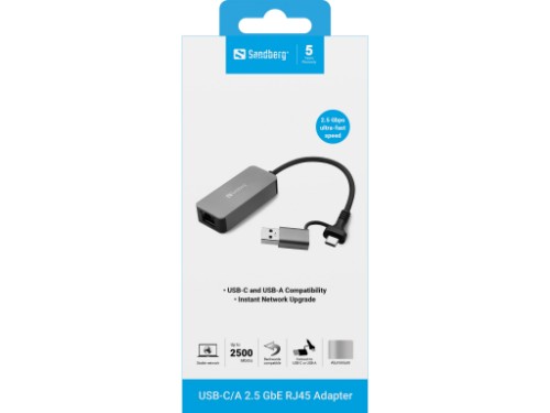 Sandberg USB-C/A 2.5 GbE RJ45 Adapter