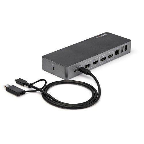 StarTech.com Universal Laptop Docking Station, Hybrid USB-C & USB-A Dock, Dual 4K DP & HDMI, 60W PD, Mac / Windows / Chrome OS, 4x USB 5Gbps Hub, GbE