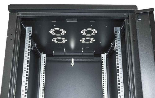 Intellinet 19" Network Cabinet - Free Standing, 22U, 600x800mm (width x depth), Black, Flatpack, Max 1500kg, Multi-Point Door Lock, One Lock Per Side Panel, Usable Depth 123 to 573mm, IP20 rated, Rack, Steel