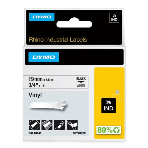 Dymo 18445/S0718620 Ribbon Vinyl black on white 19mm x 5,5m for Dymo Rhino 6-19mm/24mm