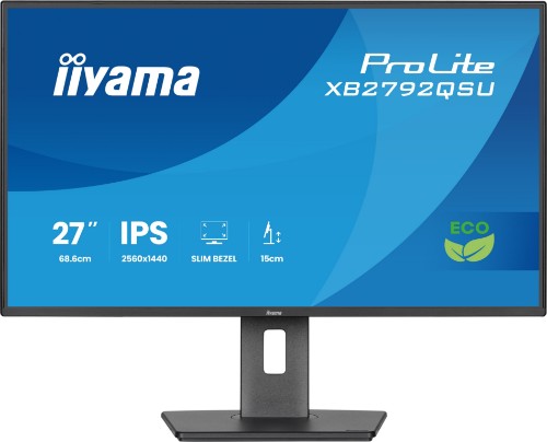 iiyama ProLite 27” IPS QHD panel with 4-side slim bezel, with B energy class and height adjustable stand