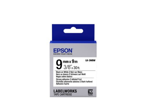 Epson C53S653007/LK-3WBW Ribbon black on white extra adhesive 9mm x 9m for Epson LabelWorks 4-18mm/36mm/6-12mm/6-18mm/6-24mm