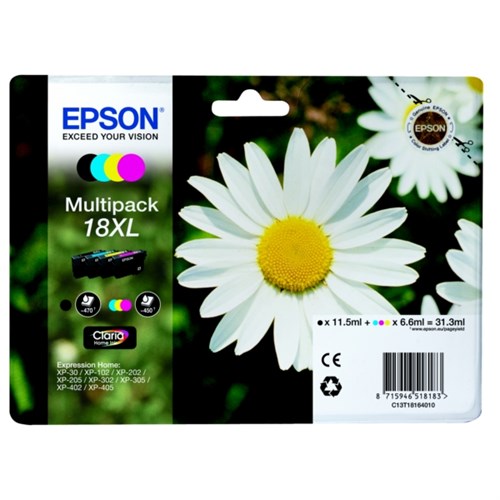 Epson C13T18164012/18XL Ink cartridge multi pack Bk,C,M,Y high-capacity 470pg + 3x450pg, 1x 12ml + 3x 7ml Pack=4 for Epson XP 30