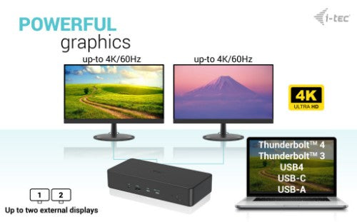 i-tec USB 3.0 / USB-C / Thunderbolt 3 Professional Dual 4K Display Docking Station Generation 2 + Power Delivery 100W