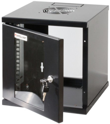 Intellinet 10" Network Cabinet - Wall Mount (Standard), 6U, 300mm Deep, Black, Assembled, Max 60kg, Suitable also for use on desk or floor, Usable Depth 265mm, Metal & Glass Door, Back Panel,Removeable Sides,Parts for wall install (eg screws/rawl plugs) n