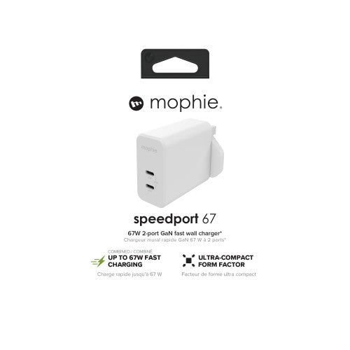 mophie Accessories-Wall Adapter-USB-C-PD-DUAL-67W-GAN-White-UK (2xUSBC)
