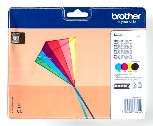 Brother LC-223VALBPDR Ink cartridge multi pack Bk,C,M,Y Blister with security, 4x550 pages ISO/IEC 24711 Pack=4 for Brother DCP-J 562/MFC-J 4420/MFC-J 5320