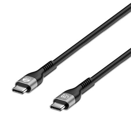 Manhattan USB-C to USB-C Cable (240W), 2m, Male to Male, Black, 480 Mbps (USB 2.0), Extended Power Range (EPR) charging up to 240W (Note additional USB-C 240W wall charger needed), Lifetime Warranty